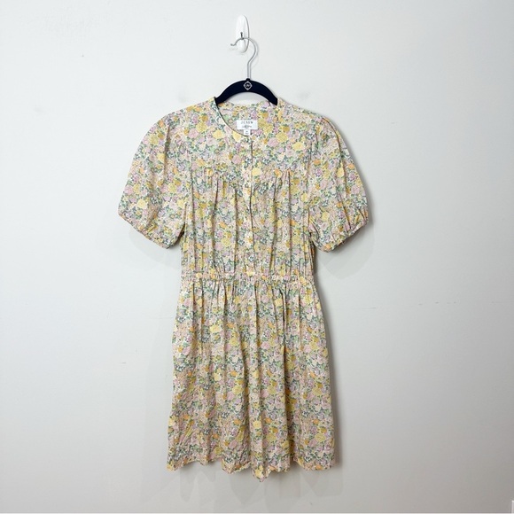 Jcrew Puff Sleeve Shirt-dress Liberty Elysian Day Floral Pink Yellow - Picture 2 of 8